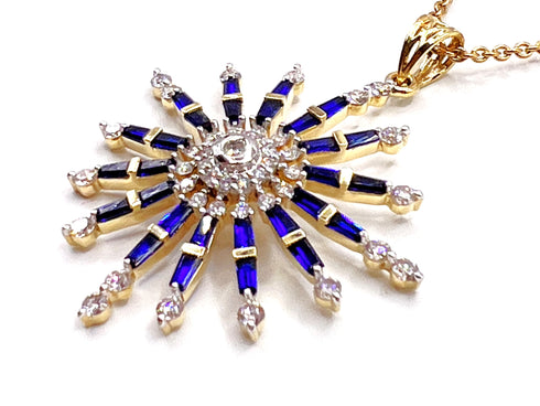 14k Gold Star of Bethlehem with Sapphire & Diamond Necklace